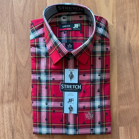 jf j.ferrar Other - NWT jf j.ferrar skull printed plaid tartan button down shirt